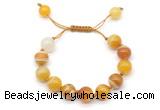 CGB8592 12mm round yellow banded agate adjustable macrame bracelets