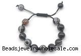 CGB8599 12mm round black banded agate adjustable macrame bracelets