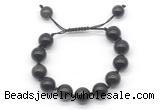 CGB8639 12mm round black obsidian adjustable macrame bracelets