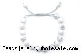 CGB8650 8mm,10mm round white howlite adjustable macrame bracelets