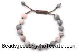 CGB8676 8mm,10mm round pink zebra jasper adjustable macrame bracelets