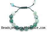 CGB8712 8mm,10mm round green banded agate adjustable macrame bracelets