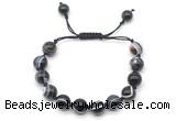 CGB8715 8mm,10mm round black banded agate adjustable macrame bracelets