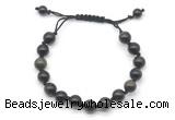 CGB8735 8mm,10mm round golden obsidian adjustable macrame bracelets