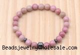 CGB8866 8mm, 10mm pink wooden jasper, drum & rondelle hematite beaded bracelets