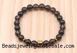 CGB8883 8mm, 10mm smoky quartz, drum & rondelle hematite beaded bracelets