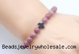 CGB8896 8mm, 10mm pink wooden jasper & cross hematite power beads bracelets