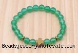 CGB8922 8mm, 10mm green agate, cross & rondelle hematite beaded bracelets