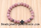 CGB8926 8mm, 10mm pink wooden jasper, cross & rondelle hematite beaded bracelets