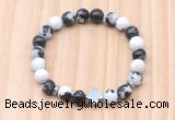 CGB8934 8mm, 10mm black & white jasper, cross & rondelle hematite beaded bracelets