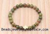 CGB8947 8mm, 10mm unakite, cross & rondelle hematite beaded bracelets