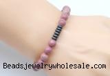 CGB8956 8mm, 10mm pink wooden jasper & rondelle hematite beaded bracelets