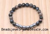 CGB8998 8mm, 10mm grey opal & drum hematite beaded bracelets