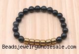 CGB9002 8mm, 10mm black obsidian & drum hematite beaded bracelets