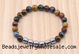 CGB9008 8mm, 10mm colorful tiger eye & drum hematite beaded bracelets