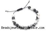 CGB9034 8mm, 10mm black & white jasper & drum hematite adjustable bracelets