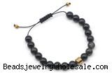 CGB9042 8mm, 10mm black obsidian & drum hematite adjustable bracelets