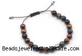 CGB9048 8mm, 10mm colorful tiger eye & drum hematite adjustable bracelets