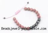 CGB9066 8mm, 10mm pink wooden jasper & drum hematite adjustable bracelets