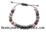 CGB9076 8mm, 10mm rhodonite & drum hematite adjustable bracelets