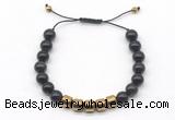 CGB9082 8mm, 10mm black obsidian & drum hematite adjustable bracelets