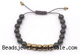 CGB9083 8mm, 10mm smoky quartz & drum hematite adjustable bracelets