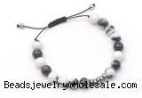 CGB9114 8mm, 10mm black & white jasper & rondelle hematite adjustable bracelets