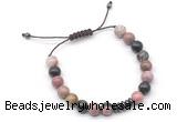 CGB9116 8mm, 10mm rhodonite & rondelle hematite adjustable bracelets