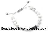 CGB9129 8mm, 10mm white howlite & rondelle hematite adjustable bracelets