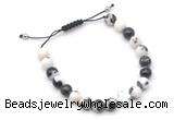 CGB9154 8mm, 10mm black & white jasper & cross hematite adjustable bracelets