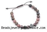 CGB9156 8mm, 10mm rhodonite & cross hematite adjustable bracelets