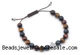 CGB9168 8mm, 10mm colorful tiger eye & cross hematite adjustable bracelets