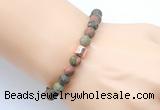 CGB9319 8mm, 10mm matte unakite & drum hematite power beads bracelets