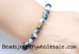 CGB9331 8mm, 10mm matte black & white jasper & drum hematite power beads bracelets