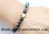 CGB9374 8mm, 10mm black banded agate & cross hematite power beads bracelets