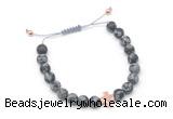 CGB9543 8mm, 10mm matte snowflake obsidian & cross hematite adjustable bracelets