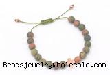 CGB9545 8mm, 10mm matte unakite & cross hematite adjustable bracelets