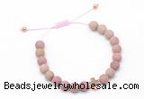 CGB9552 8mm, 10mm matte pink wooden jasper & cross hematite adjustable bracelets