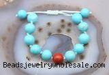 CGB9612 12mm round blue howlite & red jasper adjustable bracelets