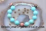 CGB9618 12mm round blue howlite & rhodonite adjustable bracelets