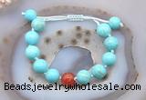 CGB9630 12mm round blue howlite & fire agate adjustable bracelets