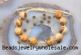 CGB9700 12mm round picture jasper & white crystal adjustable bracelets