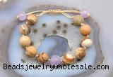 CGB9703 12mm round picture jasper & lavender amethyst adjustable bracelets