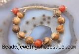 CGB9726 12mm round picture jasper & fire agate adjustable bracelets