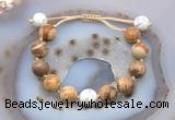 CGB9731 12mm round picture jasper & white howlite adjustable bracelets