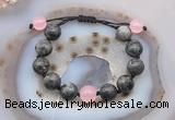 CGB9800 12mm round black labradorite & candy jade adjustable bracelets