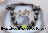 CGB9810 12mm round black labradorite & candy jade adjustable bracelets