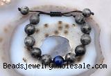 CGB9815 12mm round black labradorite & blue tiger eye adjustable bracelets