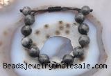 CGB9821 12mm round black labradorite & black rutilated quartz adjustable bracelets