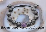 CGB9822 12mm round black labradorite & amethyst adjustable bracelets